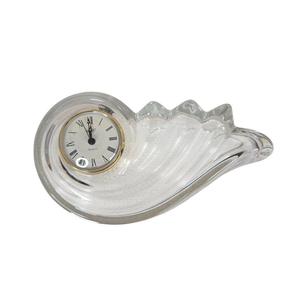 Mikasa Crystal Nautilus Shell Desk Clock Clearwater Wave Mantle Shelf NEW